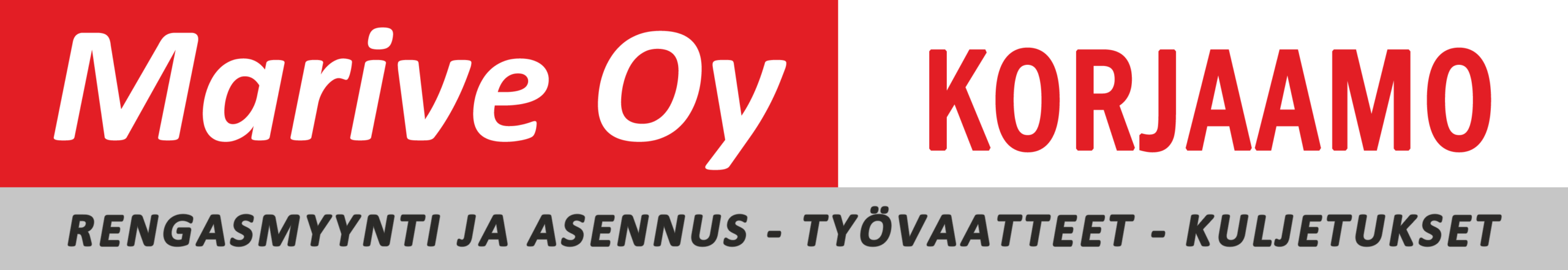 Marive Oy Korjaamo logo, rengasmyynti ja asennus, työvaatteet ja kuljetukset, Himanka.